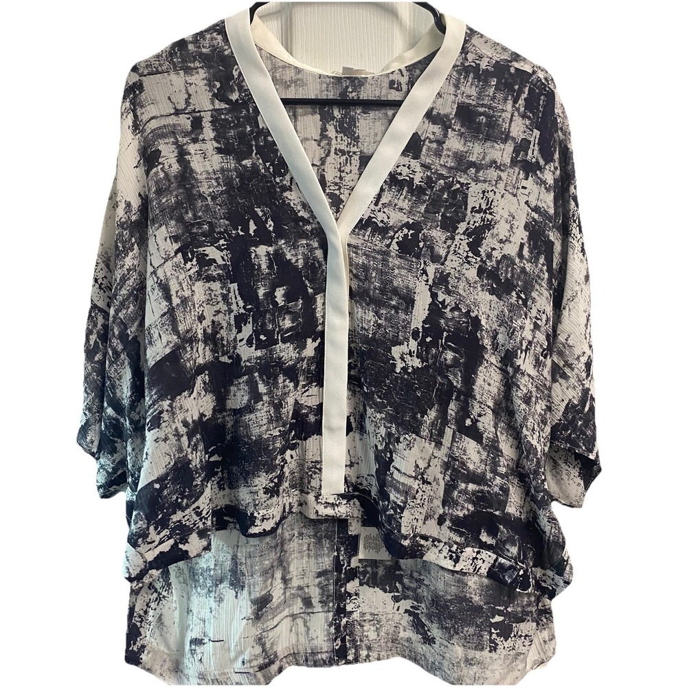 Helmut Lang Hi-Low Women's Black&White Lightweight Top Flowy Shirt 3/4 Sleeve L
